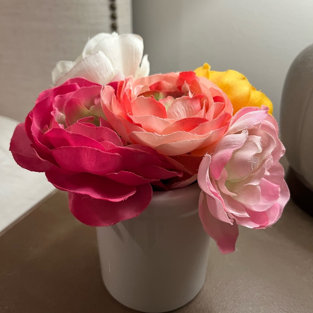 Threshold faux ranunculus arrangement